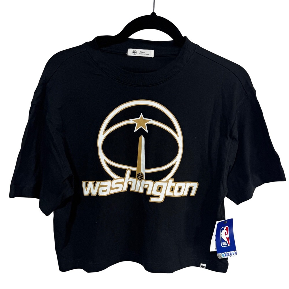 47 Brand Women's Small Black Washington Wizards Basketball NBA Crop Top T-Shirt